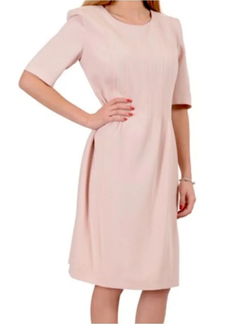 Hugo Boss Digalia Blush Pink Sheath Dress Short Sleeve Pintuck Detail US 8 NWT